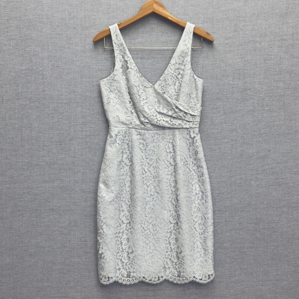 J.Crew Gray Lace Sheath Dress Sleeveless V Neck Knee Length‎ Classic 2